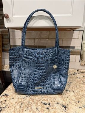 Brahmin Navy Croc-Embossed Tote